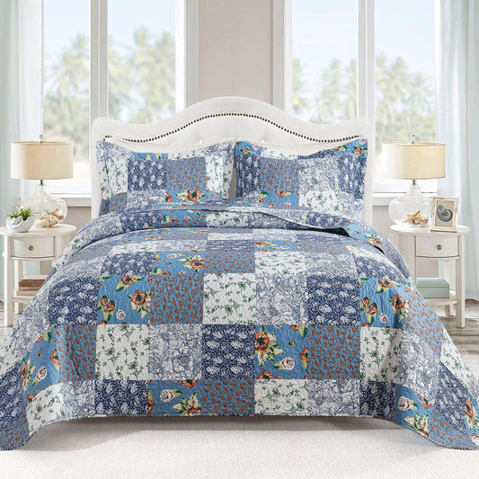 VAPUTAR King Size Quilt Set - Reversible Floral King Size Bedspreads with Wavy Edges - Lightweight Farmhouse King Quilt Bedding Sets for Bed Decorations, 3 Pieces