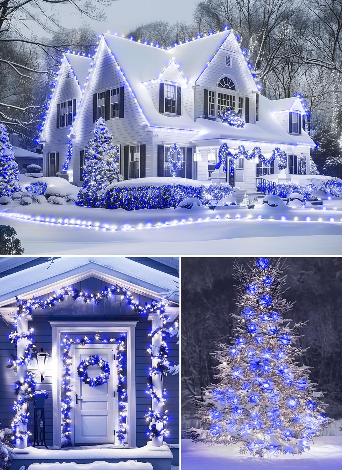 Outdoor Christmas Lights - 100 Ft LED String Lights with Blue & White Strawberry C9 Bulbs, Waterproof Connectable UL Certified for Indoor/Outdoor Use