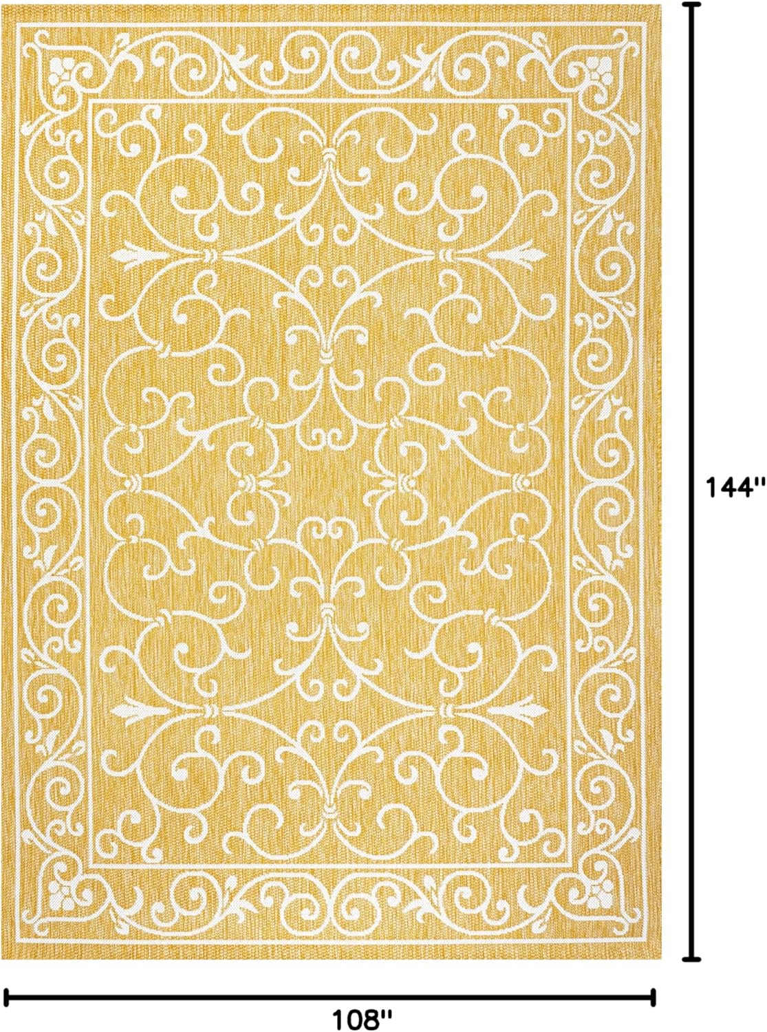 JONATHAN Y Vintage Filigree Indoor Outdoor Area Rug 9X12 Yellow/Cream, Charleston Textured Weave for Backyard, Patio, Porch, Easy-Cleaning, High Traffic, Pet-Friendly, Non-Shedding (SMB106L-9)