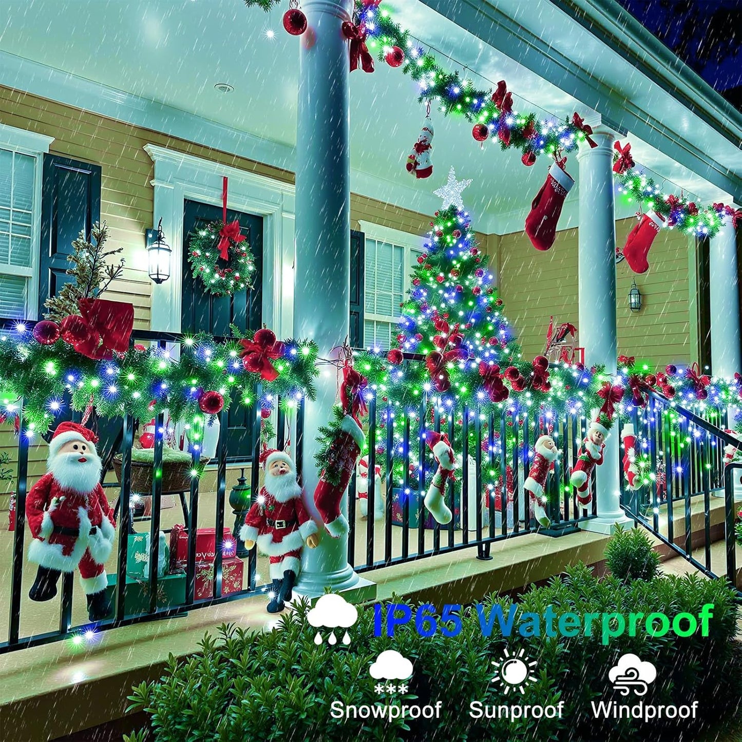 Christmas Lights Outdoor, 66FT 200 LED Christmas Tree Lights with 8 Modes Waterproof, Plug in Connectable String Twinkle Light Green Wire for Tree Patio Party Decorations, Blue Green