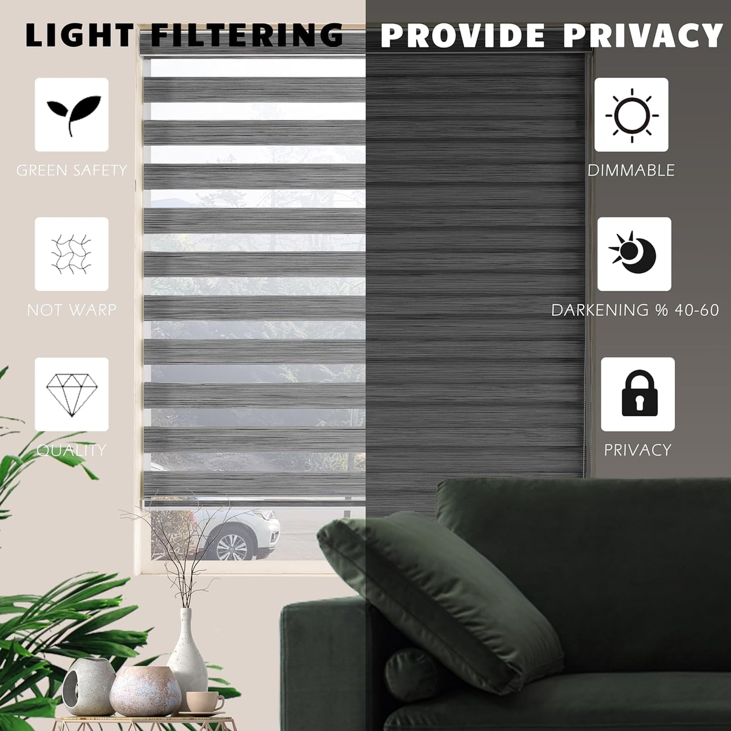 Zebra Blinds Window Blind Zebra Shade Blinds for Windows Roller Sheer Shades Privacy Light Filtering Shades for Home Kitchen Bathroom (Width 67'' X Height 72'' Grey)