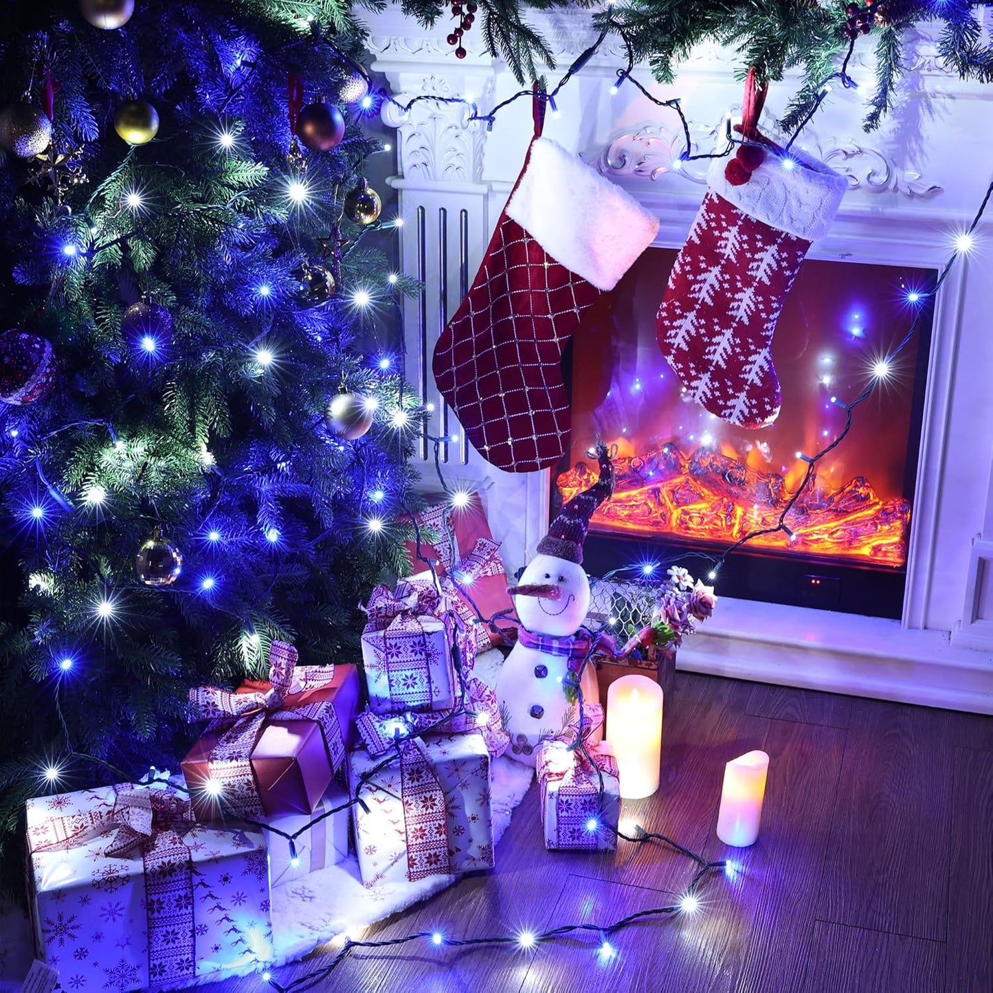 Brizled Blue & White Christmas Lights, 33ft 100 LED 5MM Wide Angle Christmas Lights, Mini String Lights Connectable, UL Listed Xmas Tree Light for Indoor Outdoor Holiday Party Decor, Green Wire