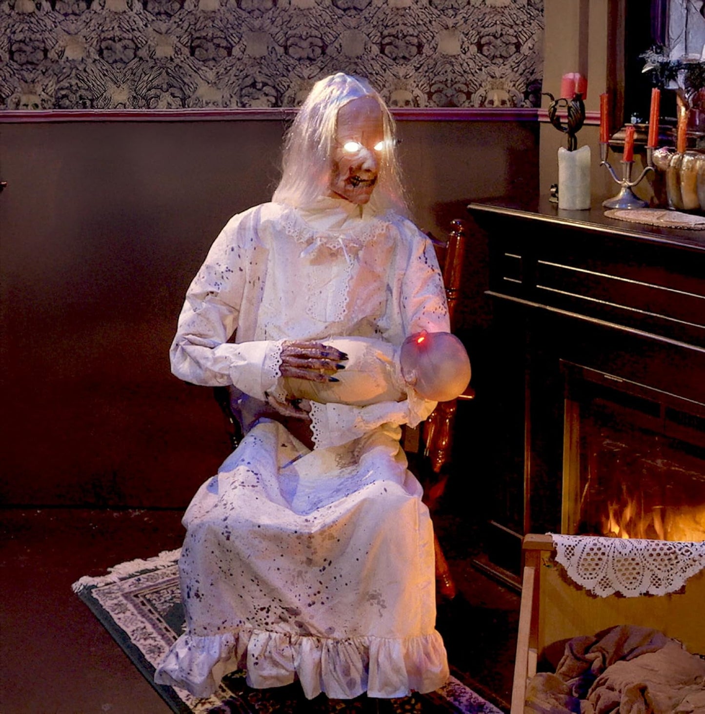 Haunted Hill Farm Life-Size Animatronic Gravely Granny by Tekky Halloween Decoration with Motion-Activated Sounds