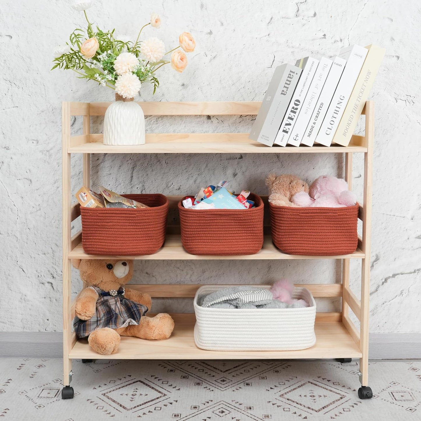 Small Woven Storage Baskets 12“X8”X5“ Decorative Rope Bins for Organizing Shelves, Closets, and Toys, Empty Gift Baskets, Cute Organizer Basket for Home and Office (rustic, regular)