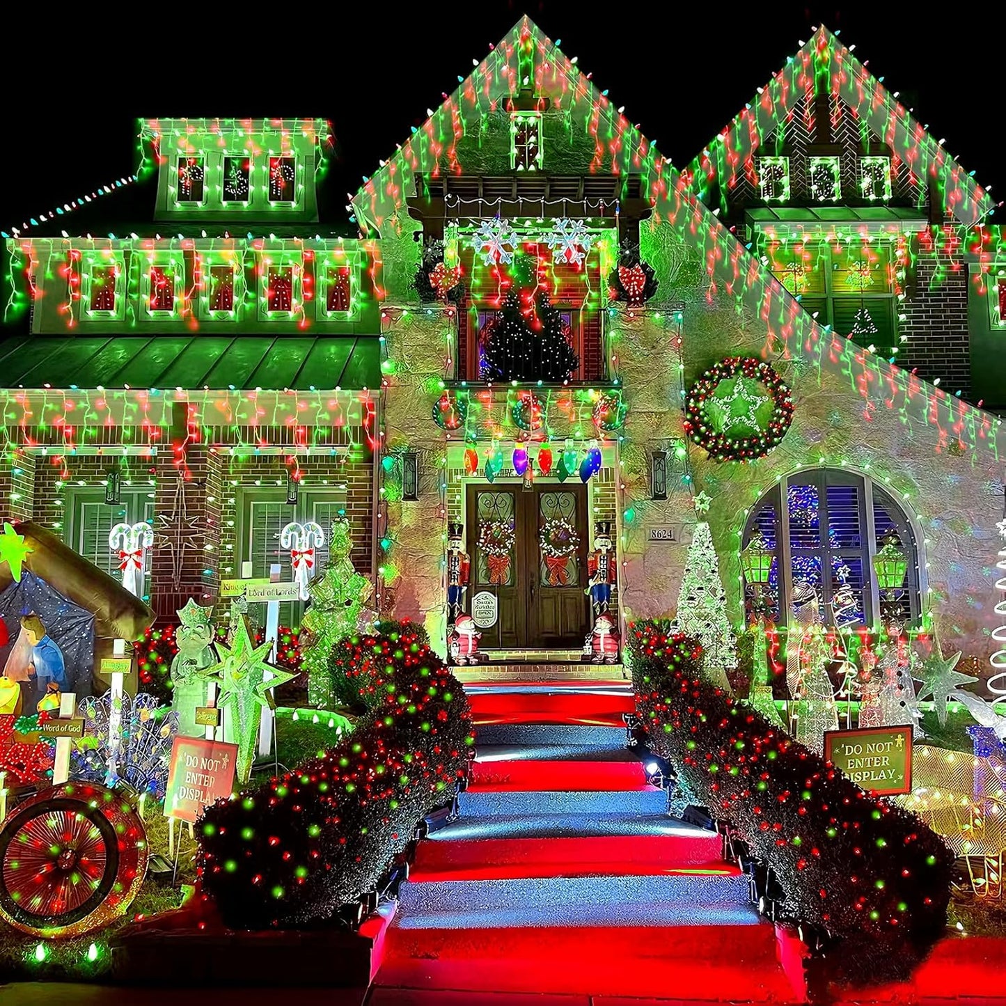 YEGUO 66ft 800 LED Red and Green Icicle Lights Outdoor Waterproof, 160 Drops Icicle String Lights Connectable, 8 Modes Icicle Christmas Lights with Memory Timer