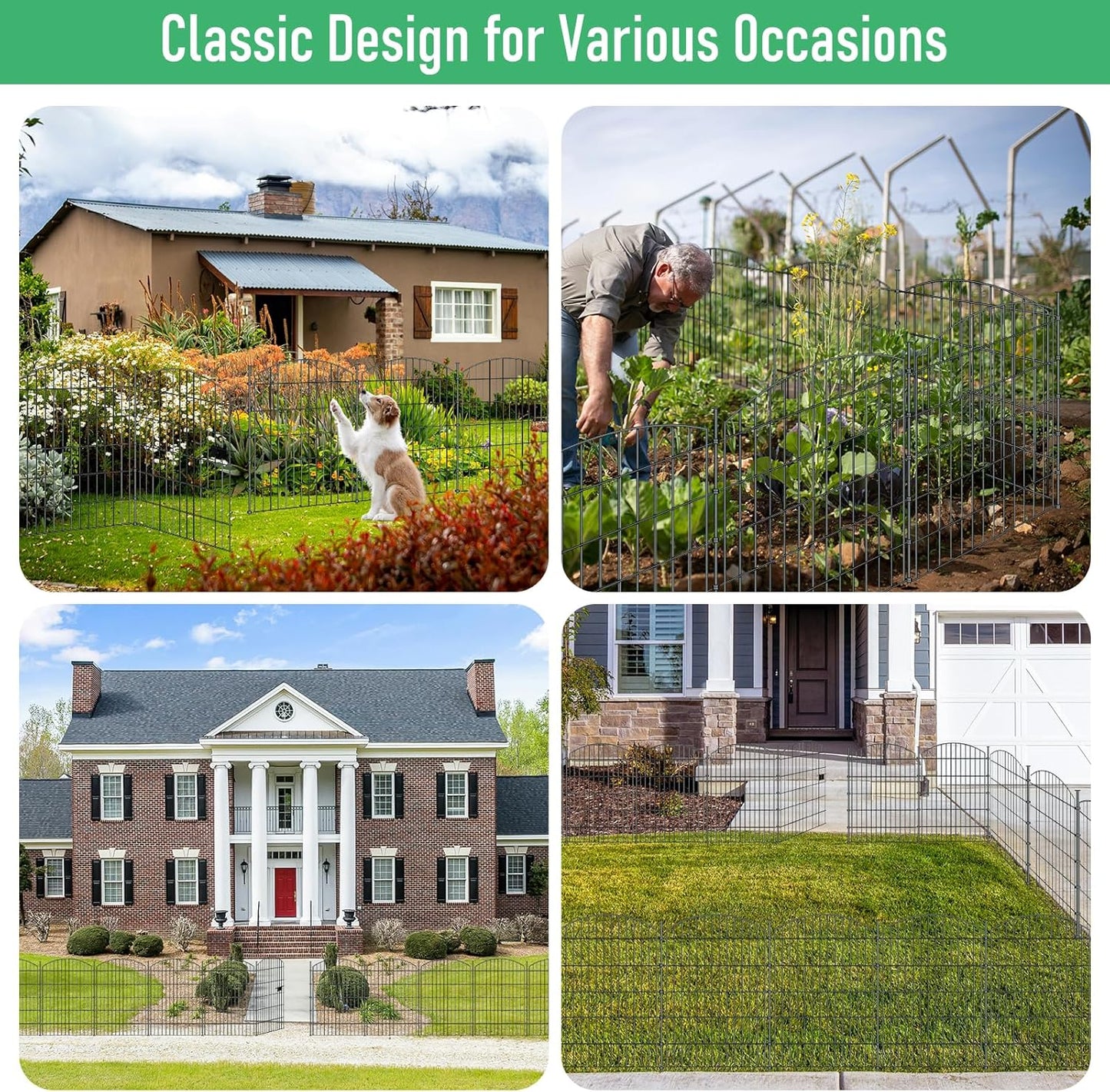 10 Panels Garden Fence Dog Fence Outdoor for Yard, 40in H x 23.6ft L Rustproof Metal Fencing with Ground Stakes | No Dig Animal Proof Containment for Pets/Rabbits | Durable Patio Security Panels