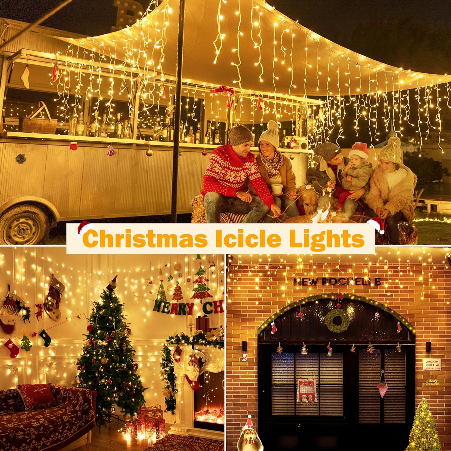 Ollny Icicle Lights Outdoor Warm White, 594LED 49FT Christmas Lights with Remote 8 Modes Dimmable, Waterproof Connectable Timer Hanging Lights for House Outside Yard Indoor Decorations