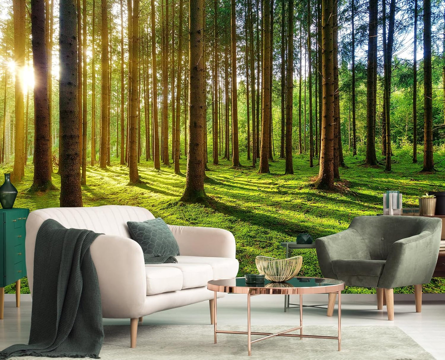 Sunshine Green Forest Woodland Wallpaper Wall Mural for Bedroom Living Room (Not Peel n' Stick)