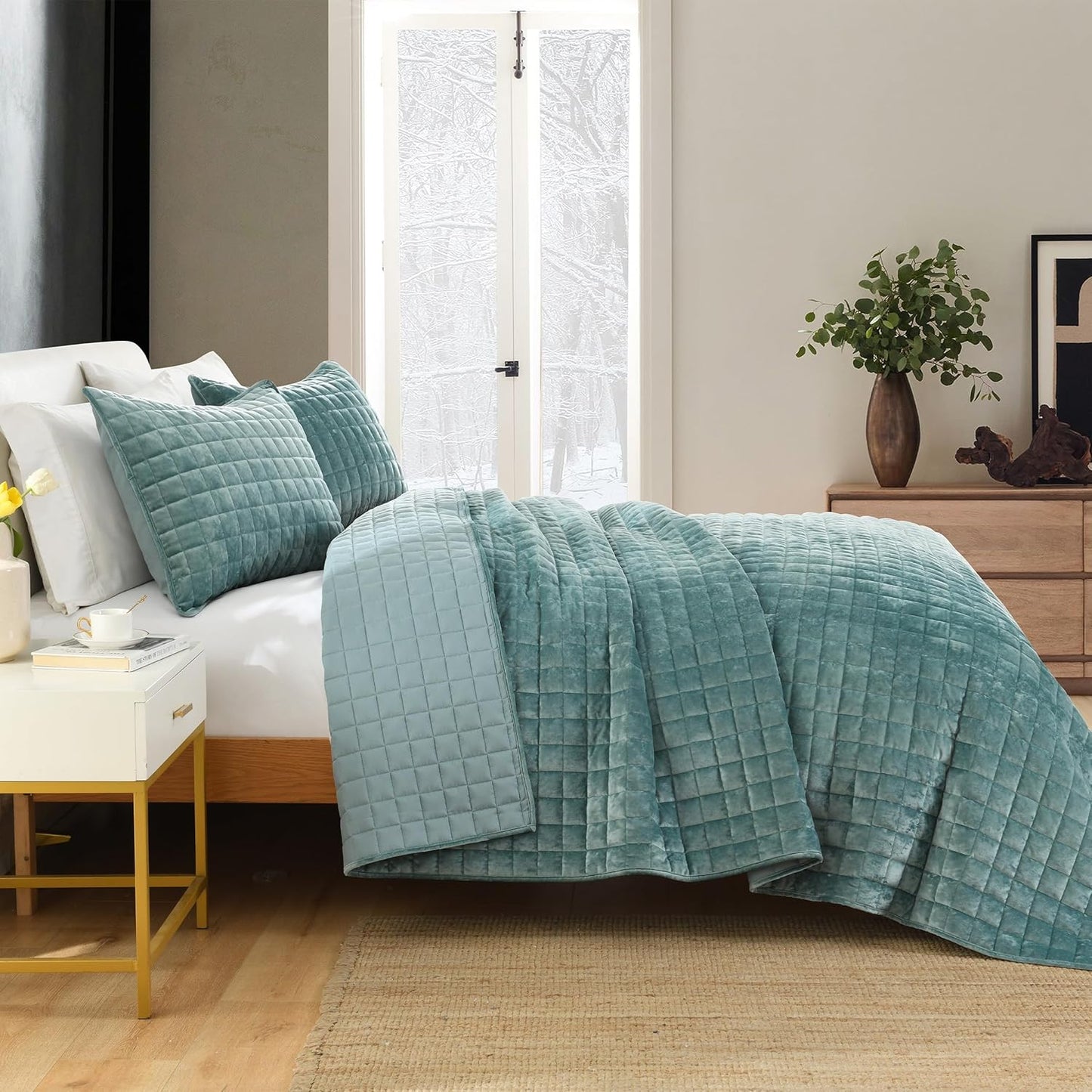 Secgo California King Comforter Set for Bed - Velvet Quilts California King Size, Black Bedspreads (120 * 110 Inch) with 2 Pillow Shams, Patchwork Reversible Lightweight Bedding