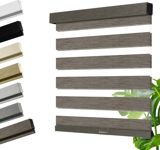 Cordless Zebra Blinds for Windows, Blackout Interior Blinds,Easy to Install,UV Protection,for Offices and Home,Custom Roller Shades, Mousse Dark Bown,53" W x 48" H