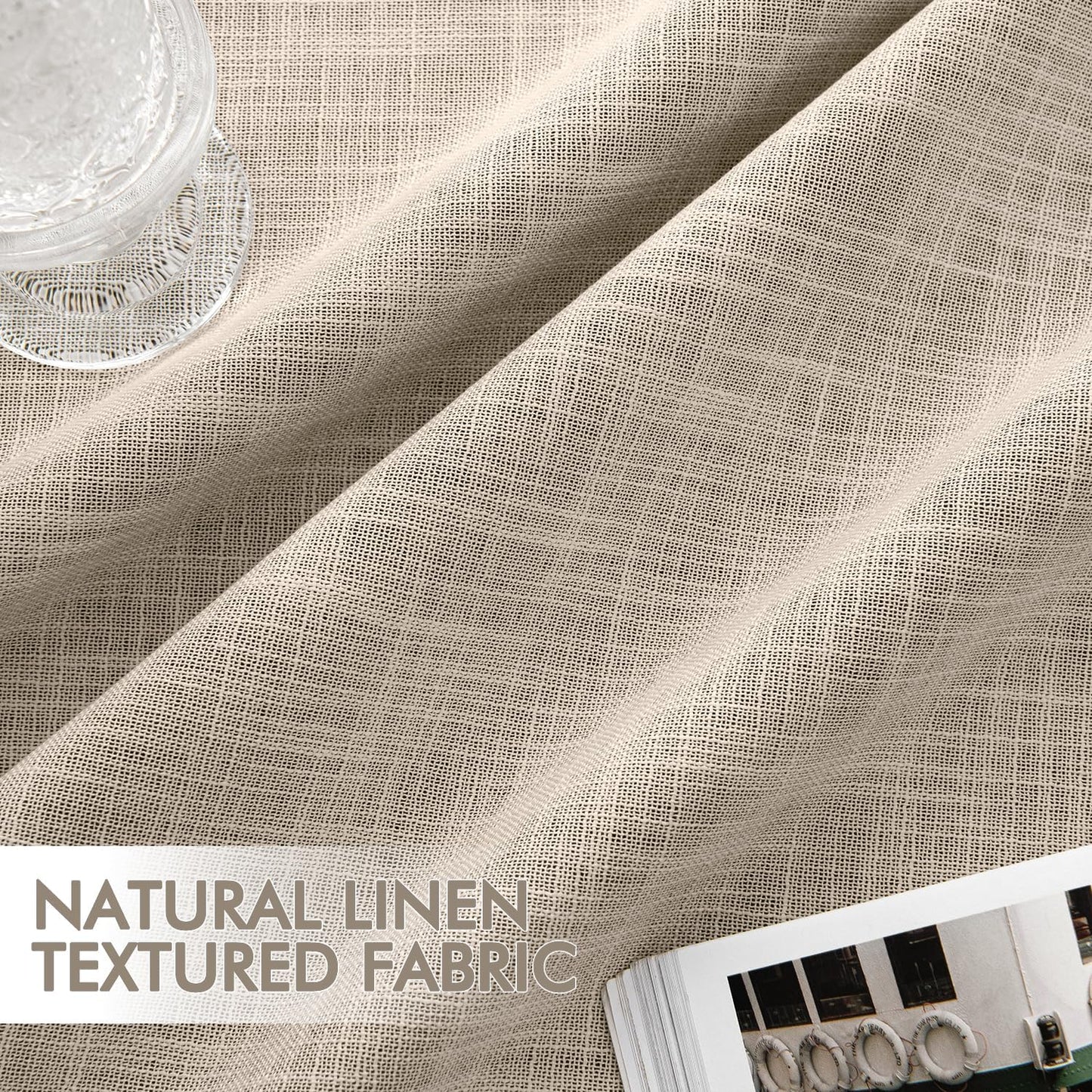 MIULEE Beige 100% Blackout Linen Curtains 96 Inch 2 Panels Set Double Sided No Coating Pinch Pleated Back Tab Floor to Ceiling Black Out Thermal Insulated Bedroom Living Room Darkening Window Drapes