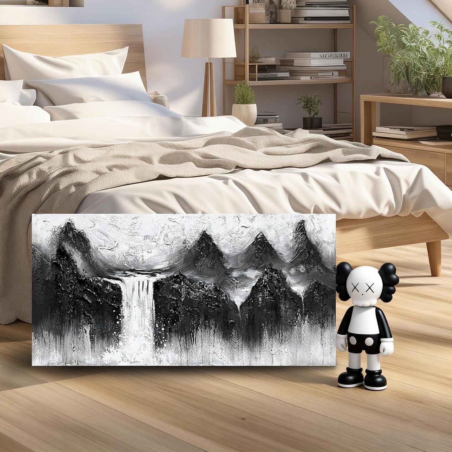 Mountain Pictures Wall Decor for Living Room Waterfall Painting Wall Art for Bedroom Black and White Wall Art for Office Size 20 x 40 Inch