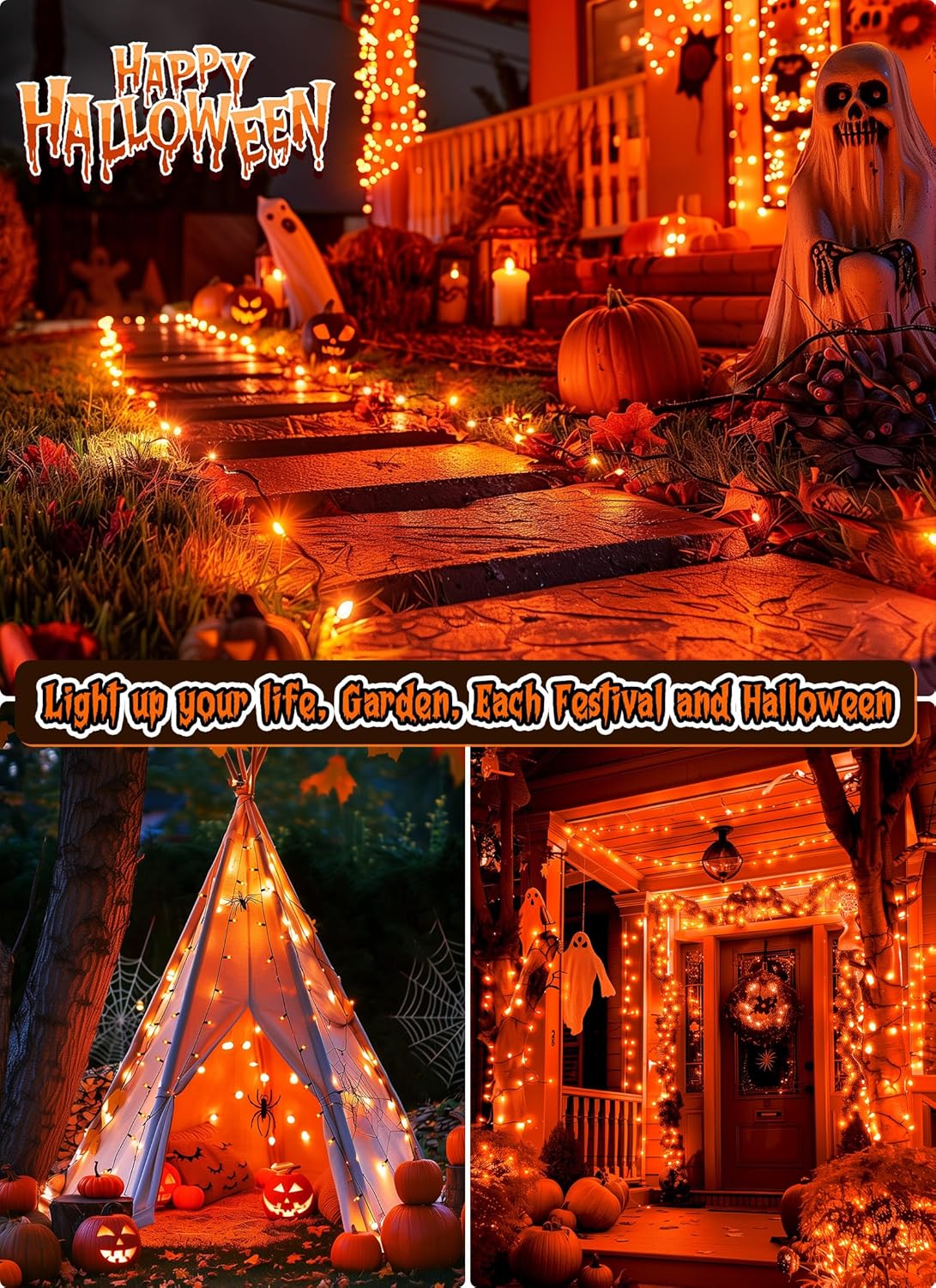 Orange Halloween Mini Lights, 50 Count 13 Feet Incandescent Bulb Mini String Lights, Connectable Halloween Lights for Haunted House Ghost Party Holiday Window Indoor Outdoor Decoration, Orange