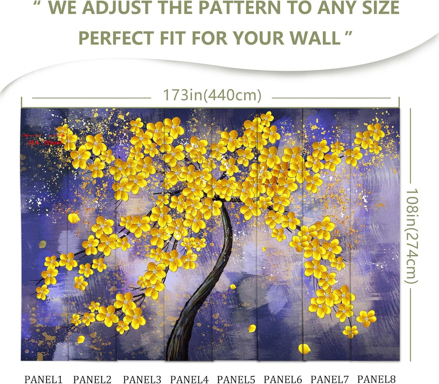 Yellow Flower Tree Wall Mural Purple Background Wall Decor for Bedroom Livingroom(Not Peel and Stick)