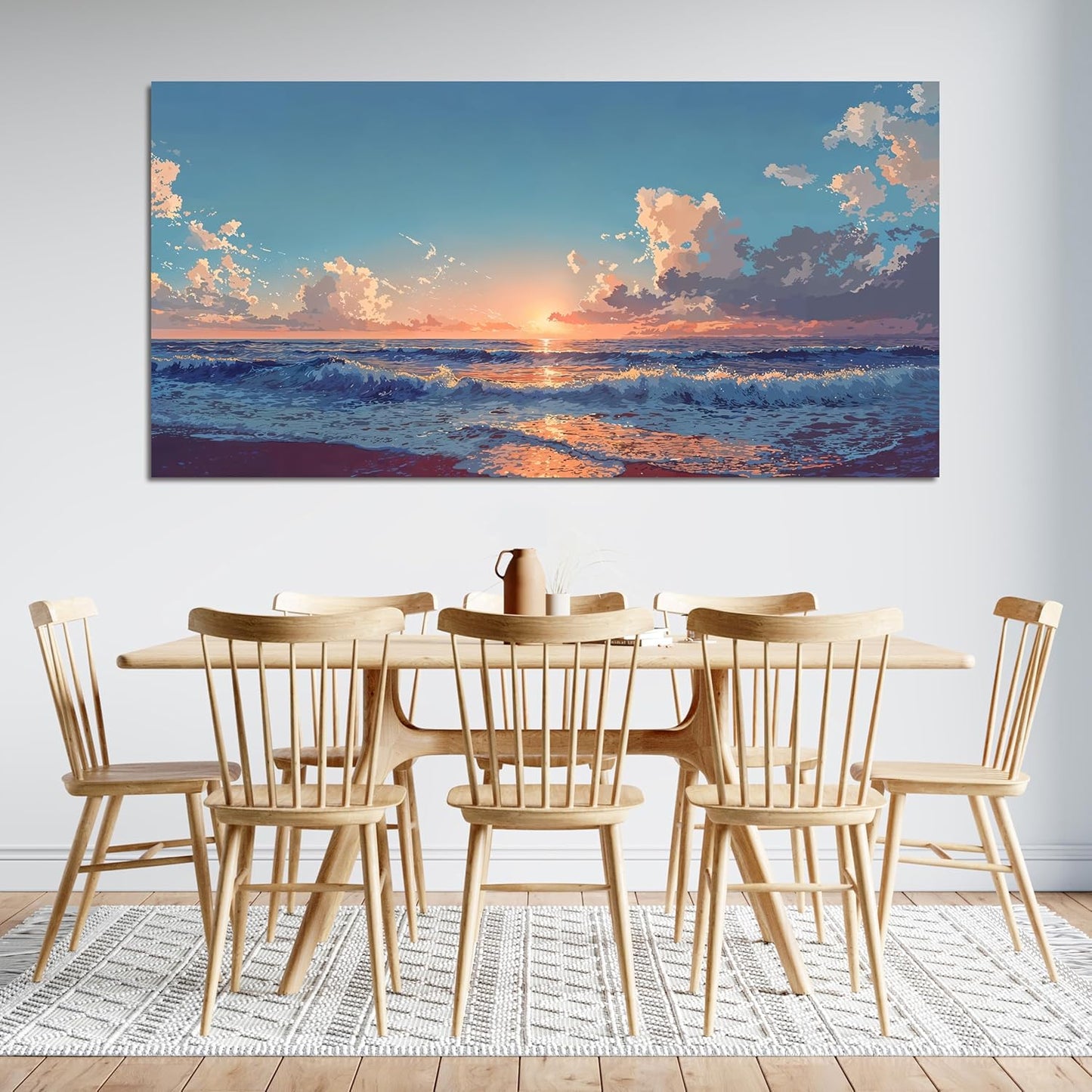 Canvas Wall Art Decor Blue Beach Wall Art Decor large pictures for living room Wall Canvas Art Prints Artwork For Walls Art Decorations Wall Pictures For Bedroom Office Wall Hanging Decor 24" X 48"