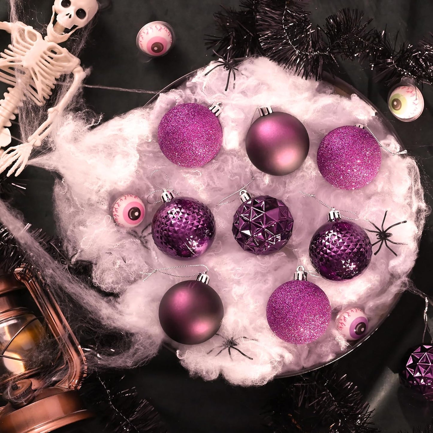 Valery Madelyn Christmas Tree Decorations Ornament Set for Fall Halloween, 50ct 2.36 Inches Purple Shatterproof Christmas Ball Ornaments Hanging Xmas Holiday Party Decor