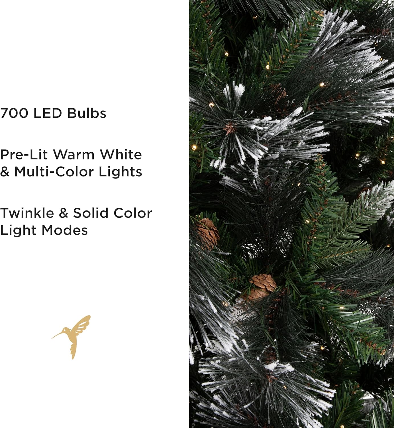 Papyrus Frosted 7 ft Pre-Lit Artificial Christmas Tree, Carolina Pine, Pine Cones, Warm White Lights, Includes Stand and Storage Bag