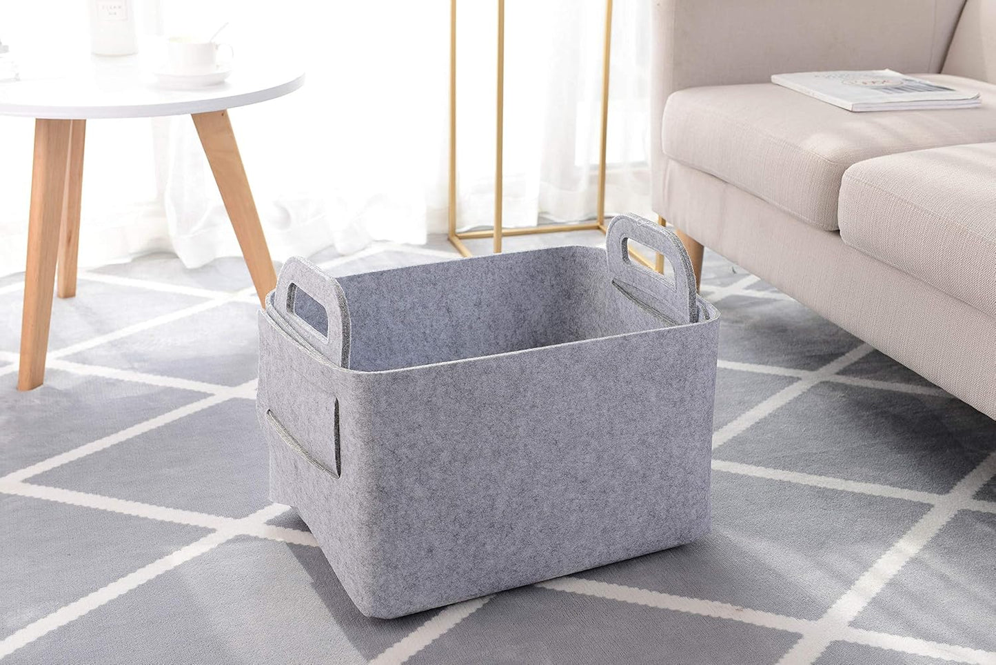 Storage Basket Felt Storage Bin Collapsible& Convenient Box Organizer with Carry Handles for Office Bedroom Closet Babies Nursery Toys Laundry (Light grey, 17.9inch（L）×12.2inch（W）×11.6inch（H）)