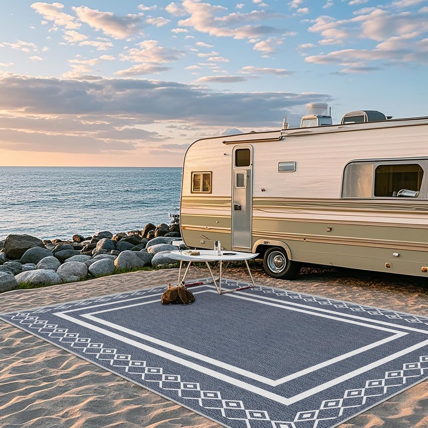 Outdoor Patio Rug, Outside Rectangular Carpet, Moroccan Geometric Rugs, Washable Large Indoor Outdoor Rug 8x10 Mats for RV, Picnic, Backyard, Deck, Balcony, Porch, Beach