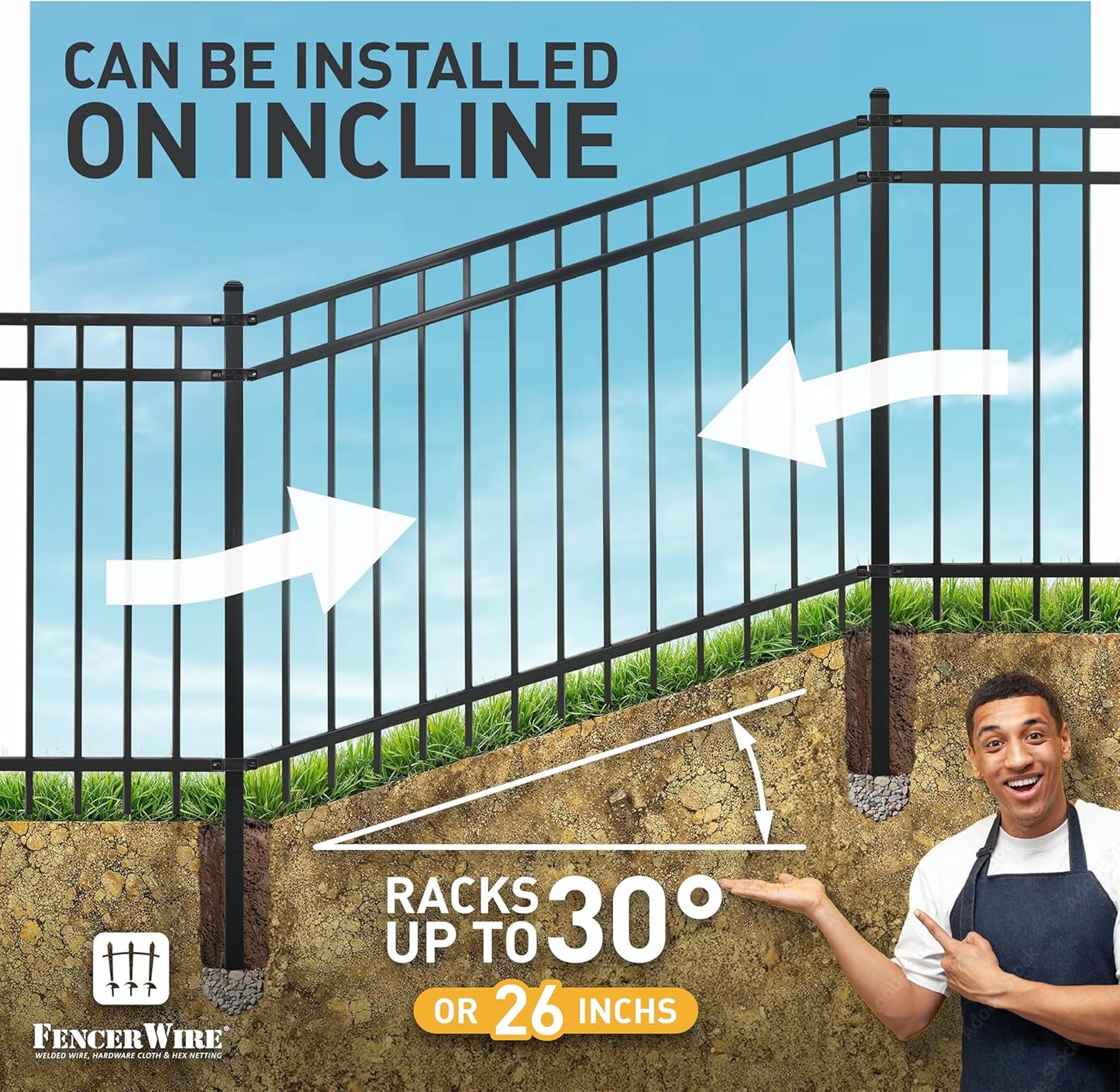Fencer Wire 52FT Heavy Duty Flat Top Fence Barrier Kit, Anti-Rust Metal Steel Fence with 6FT Height X 8FT Width Panels, Gate, Posts, Connectors, 2” Diameter Outdoor Fencing for Yard, Pool, Patio