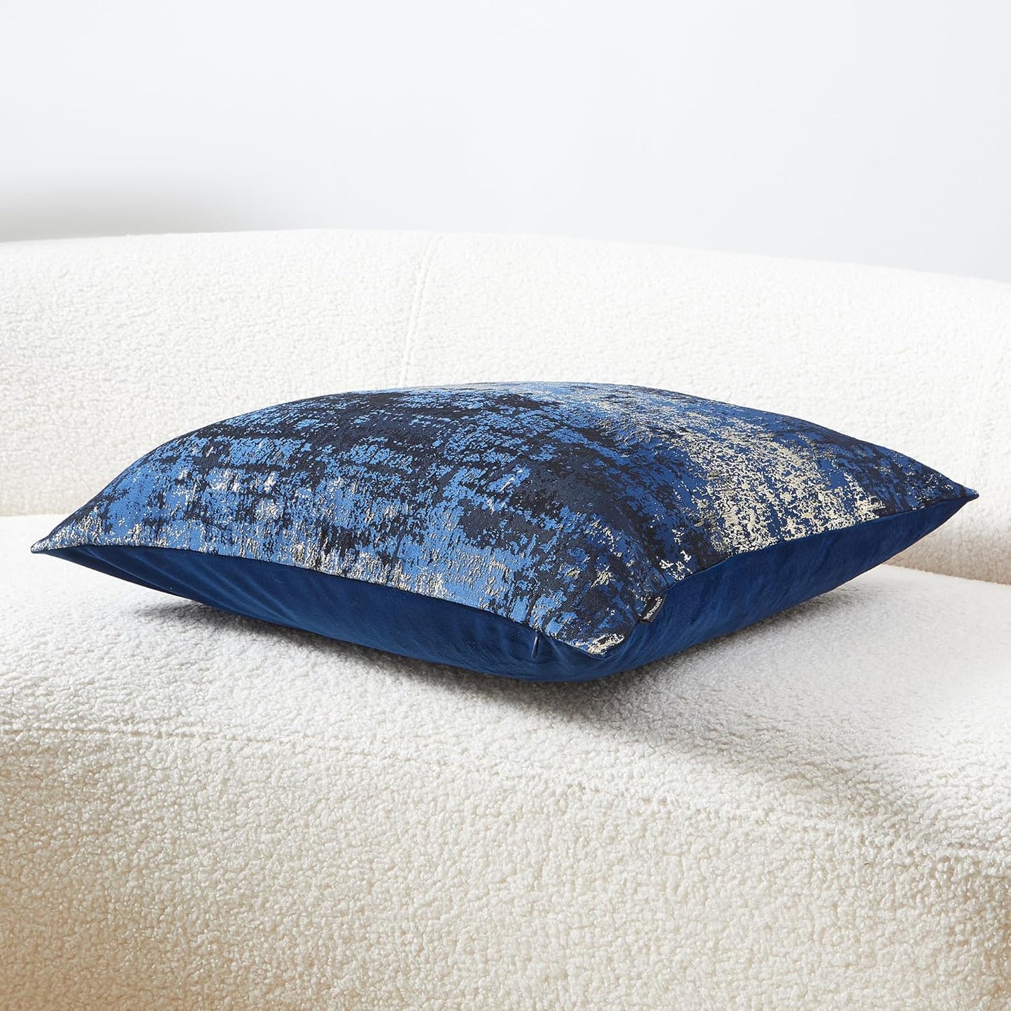 THE-TINOART Navy Gold Jacquard Pillow Cover 24x24 - Reversible Design with Gold Thread Embroidery, Luxury Velvet Back for Sofa & Bed Decor