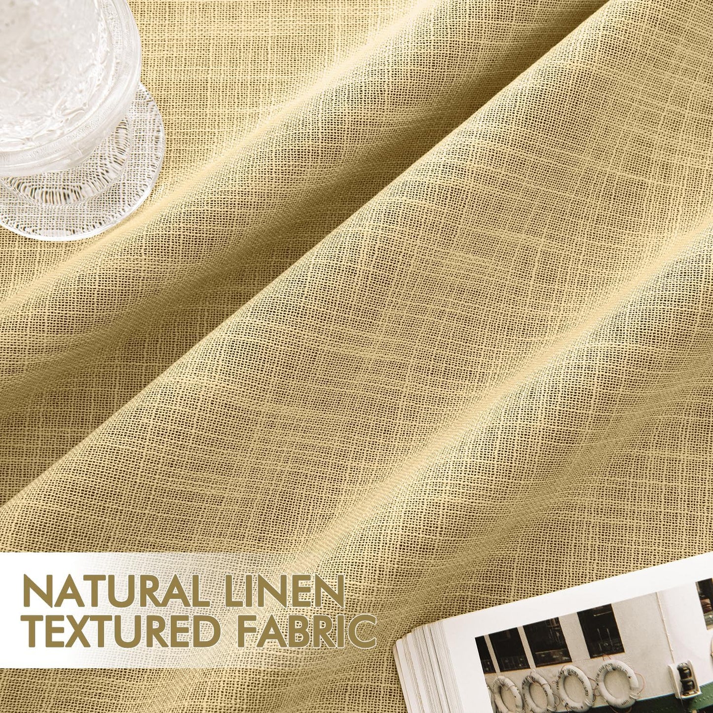 MIULEE Yellow 100% Blackout Linen Curtains 120 Inch 2 Panels Set Double Sided No Coating Pinch Pleated Back Tab Black out 10 FT Extra Long Thermal Insulated Bedroom Living Room Darkening Window Drapes