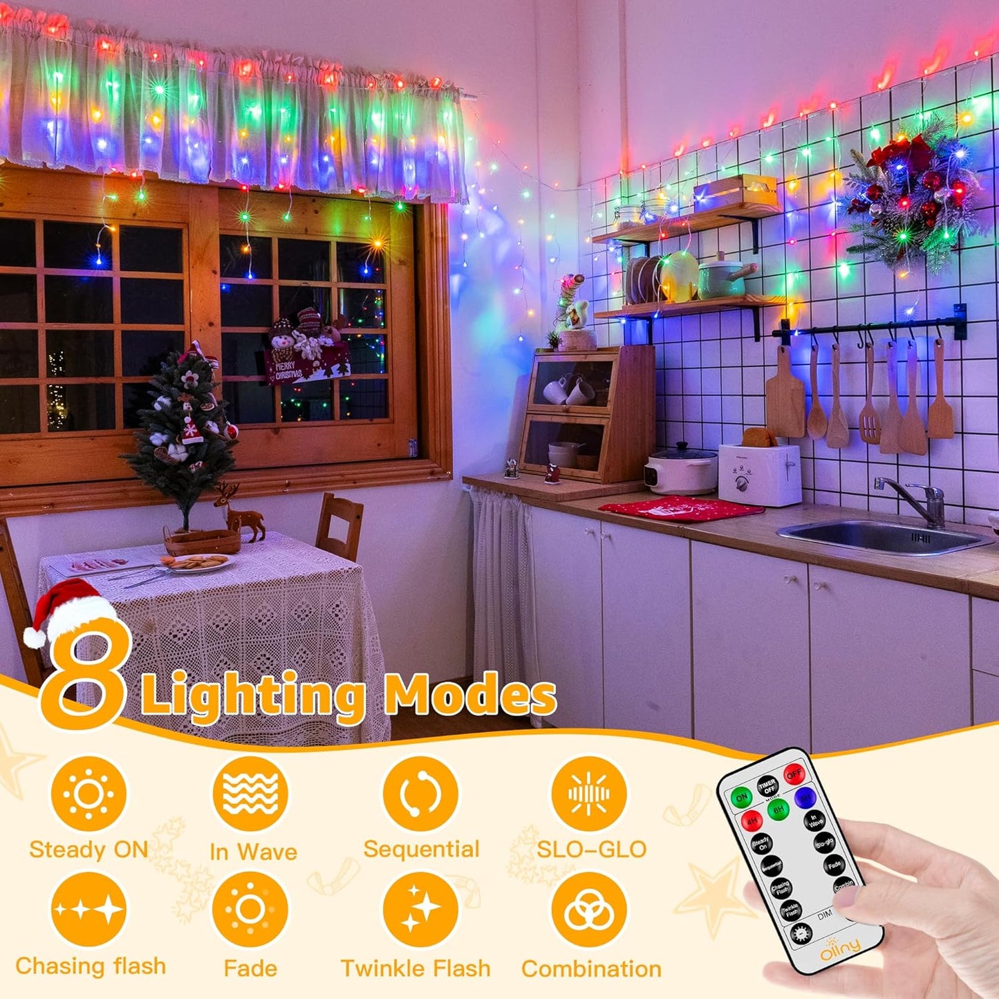 Ollny Icicle Lights Outdoor Multicolor, 594LED 49FT Christmas Lights with Remote 8 Modes Dimmable, Waterproof Connectable Timer Hanging Light for House Outside Yard Indoor Decorations