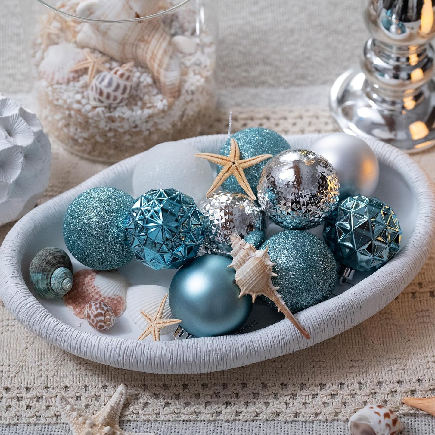 Valery Madelyn Christmas Tree Decorations Ornament Set for Fall Halloween, 50ct 2.36 Inches Light Blue Silver Shatterproof Christmas Ball Ornaments Hanging Xmas Holiday Party Decor