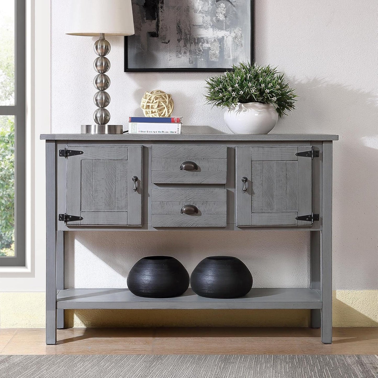 Solid Wood Farmhouse Console Table Sofa Table with Storage Drawers and Shelves for Storage Entry Hallway Foyer Sofa Side Table(48" Gray)