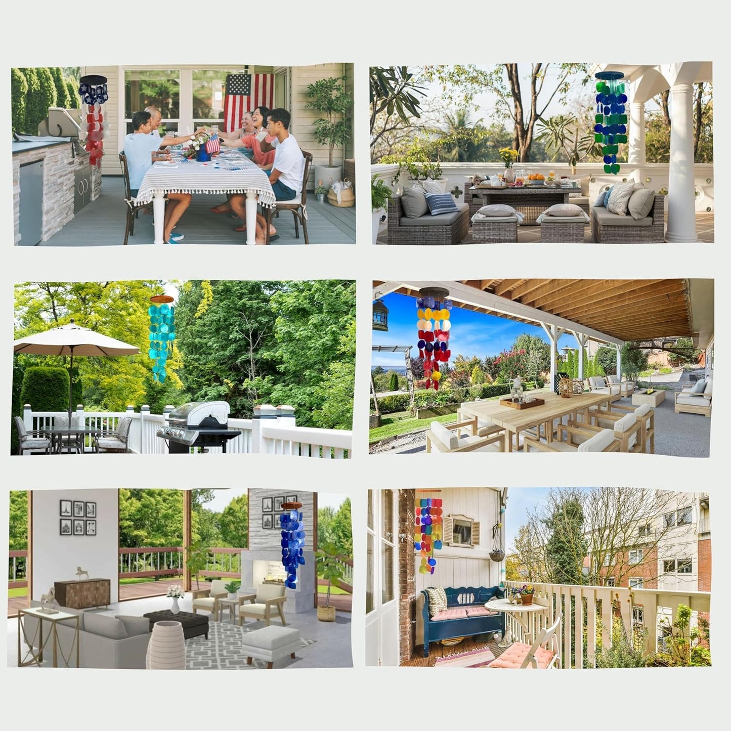 Bellaa 24889 Wind Chimes Outdoor, Garden Decorations, Musical, Indoor/Outside Windchimes, Beach, Ocean Breeze, Gifts for Mom, Gift for All Occasions, Capiz Sea Glass Shells Wood Yellow Blue