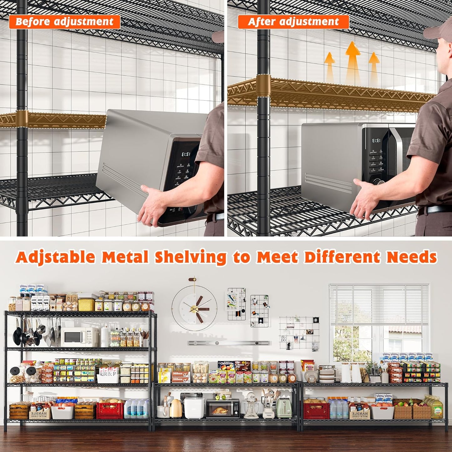 REIBII 60" W ×24" D×65.3" H, 4 Tier Wire Shelving 2878LBS Heavy Duty Steel Storage Rack Shelving Adjustable Shelves for Warehouses, Garages, Kitchens, and Commercial Spaces/Premium Wheels 2 Pack