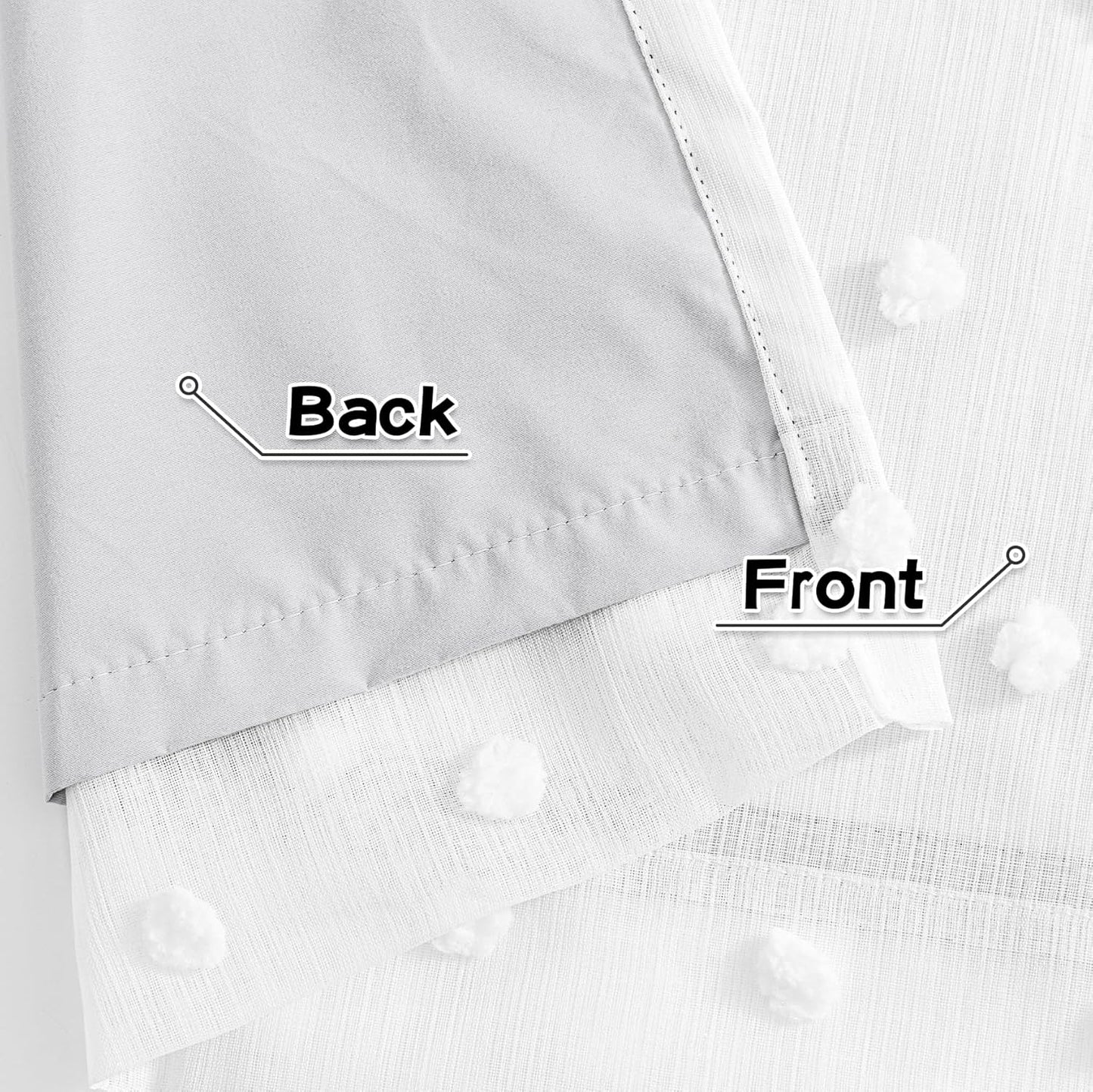 MYSKY HOME 100% White Blackout Curtains for Sliding Door 108 Inches Long Total Light Blocking Curtains for Living Room 2 Panels Grommet Room Darkening Drapes with White Pom Pom Sheer 52 x 108 Inch