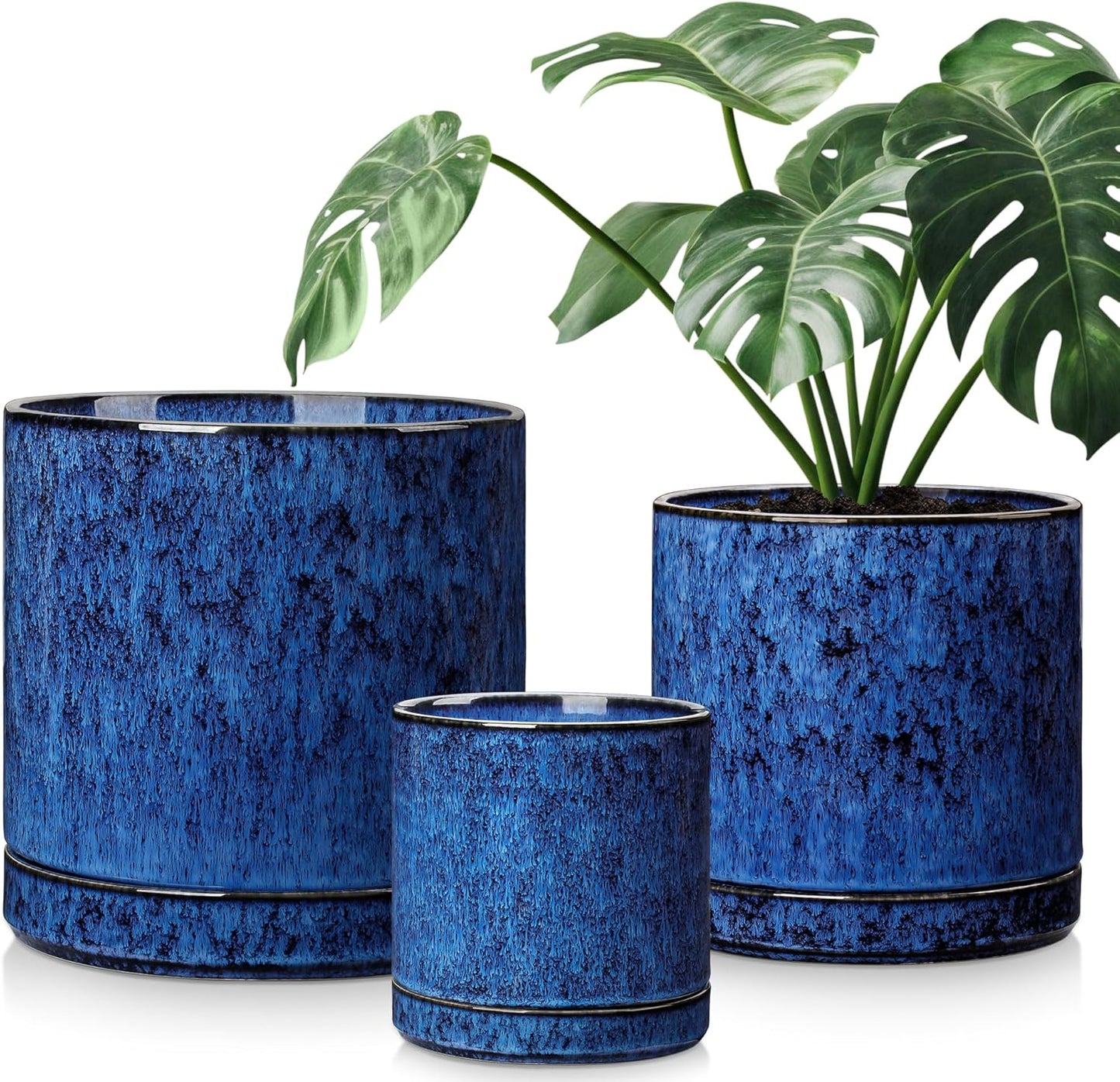 vancasso Ceramic Planters, Plant Pots for Indoor Plants, 6.25+8.25+10.25 Inch Ceramic Pots for Plants, Flower Pots with Drainage Holes (Blue, 6.25+8.25+10.25 Inch)
