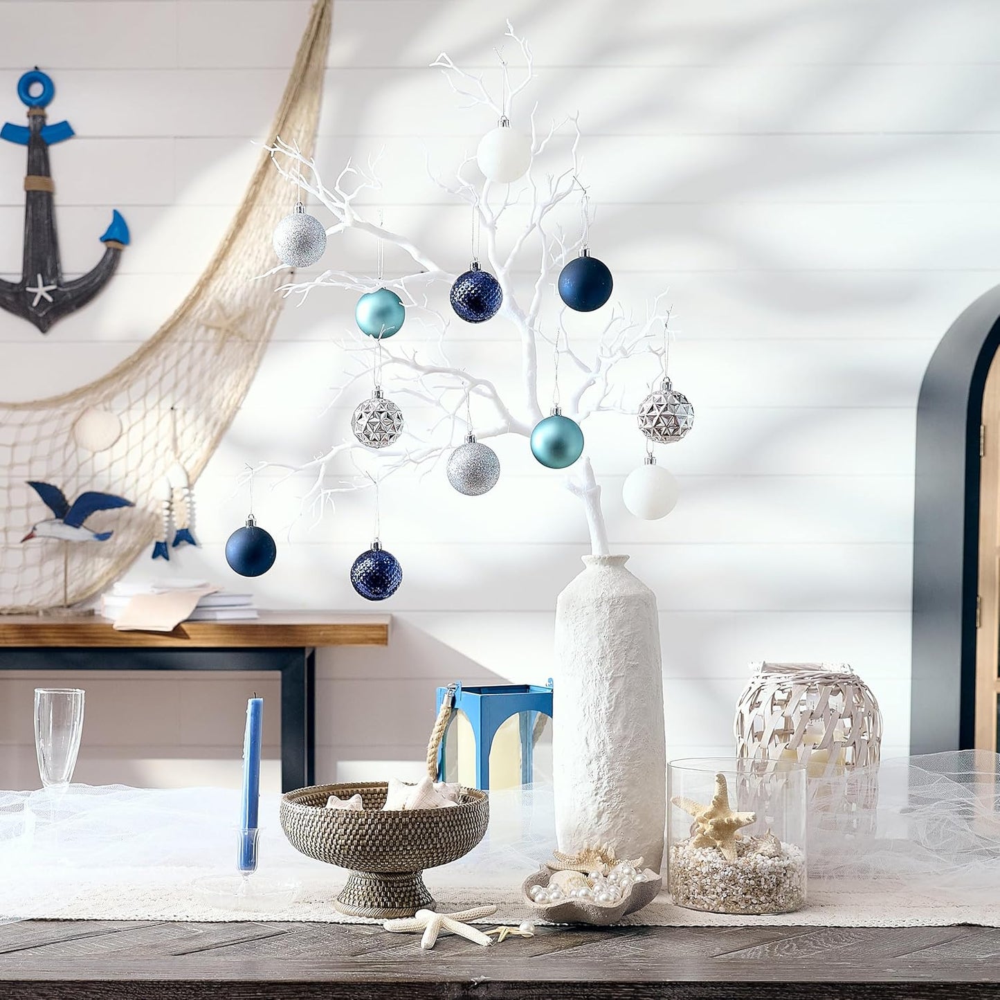 Valery Madelyn Christmas Tree Decorations Ornament Set for Fall Halloween, 50ct 2.36 Inches Navy Blue Silver Shatterproof Christmas Ball Ornaments Hanging Xmas Holiday Party Decor