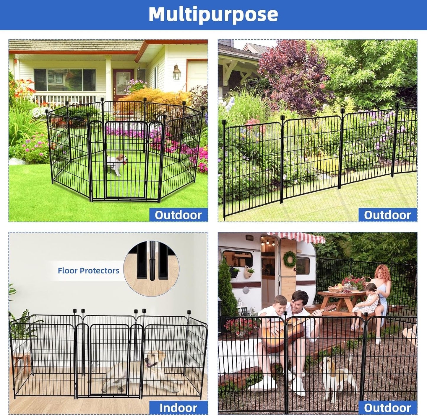 ADAVIN Tall Garden Fence 40 in(H)×31 Ft(L) 14 Panels, Heavy Duty Iron Metal Fence with Gate Low Threshold, Dogs Rabbit Fences Outdoor Camping, Flower Bed Fencing Border, Temporary Black Yard Fences