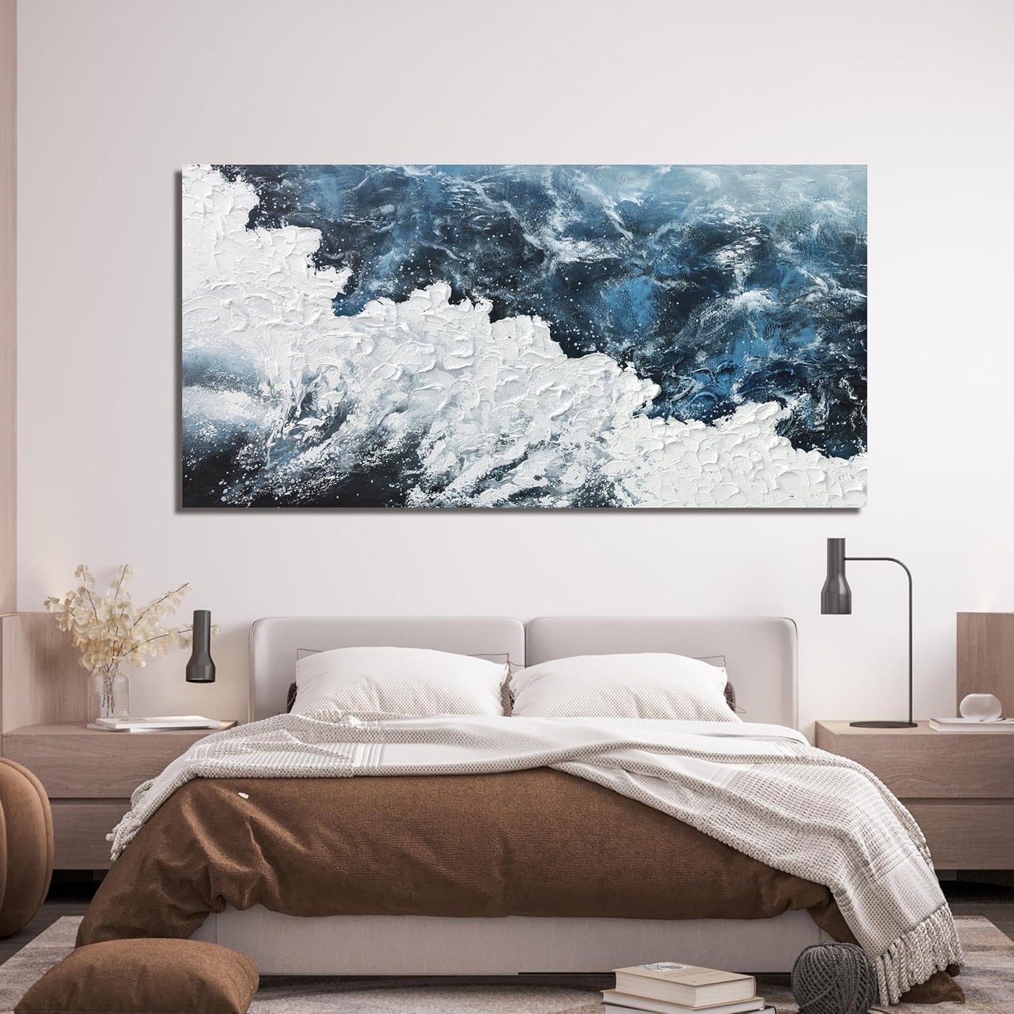 Canvas Wall Art Decor Abstract Canvas Wall Pictures for Living Room Large Blue White Wall Art Prints Beach Wave Artwork for Walls Coastal Modern Wall Art Decorations Home Office Wall Art Decor 20" X 40"