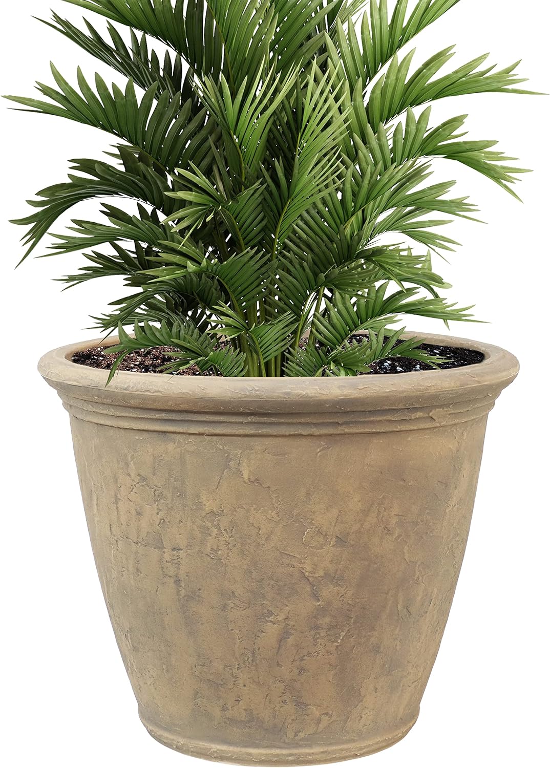 Sunnydaze 24-Inch Anjelica Large Plastic Pot for Plants - Outdoor Polyresin Round Planter with Drillable Drainage Holes - Beige