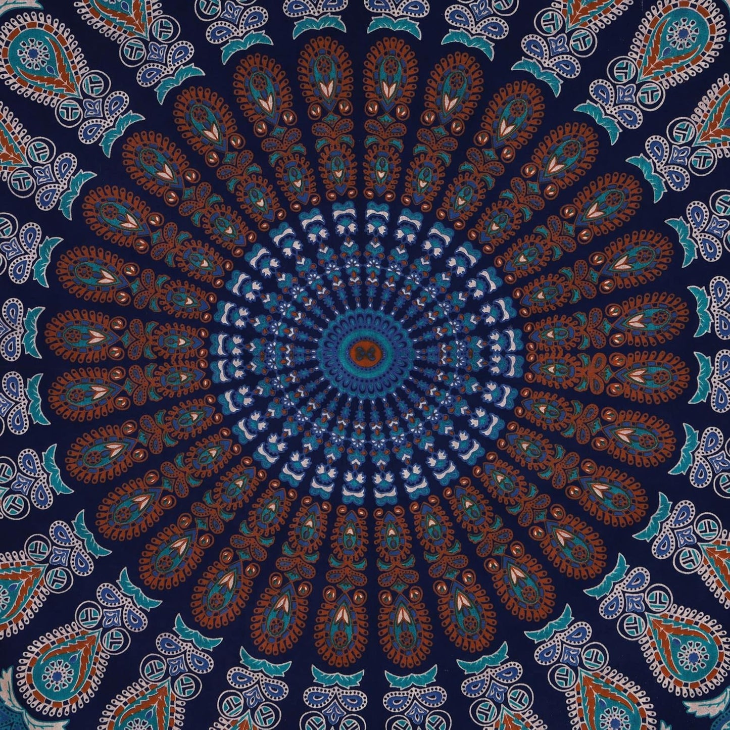 Bless International Handmade Indian hippie Bohemian Psychedelic Peacock Mandala Wall hanging College Dorm Beach Throws Table Cloth Bedding Tapestry (Blue Green, King(88x104Inches)(225x265Cms))