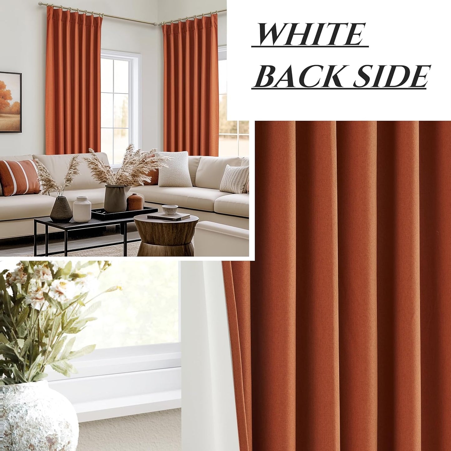 Fall Burnt Orange Pinch Pleated Curtains Blackout 102 Inches Long 2 Panels Set,Terracotta Autumn Color Decor Retro for Living Room Antique Copper Rust Boho 70s Window Drapes (W40 xL102)