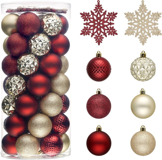 Valery Madelyn Christmas Tree Decorations Ornament Set for Fall Halloween, 50ct 2.36 Inches Burgundy Red Gold Shatterproof Christmas Ball Ornaments Hanging Xmas Holiday Party Decor