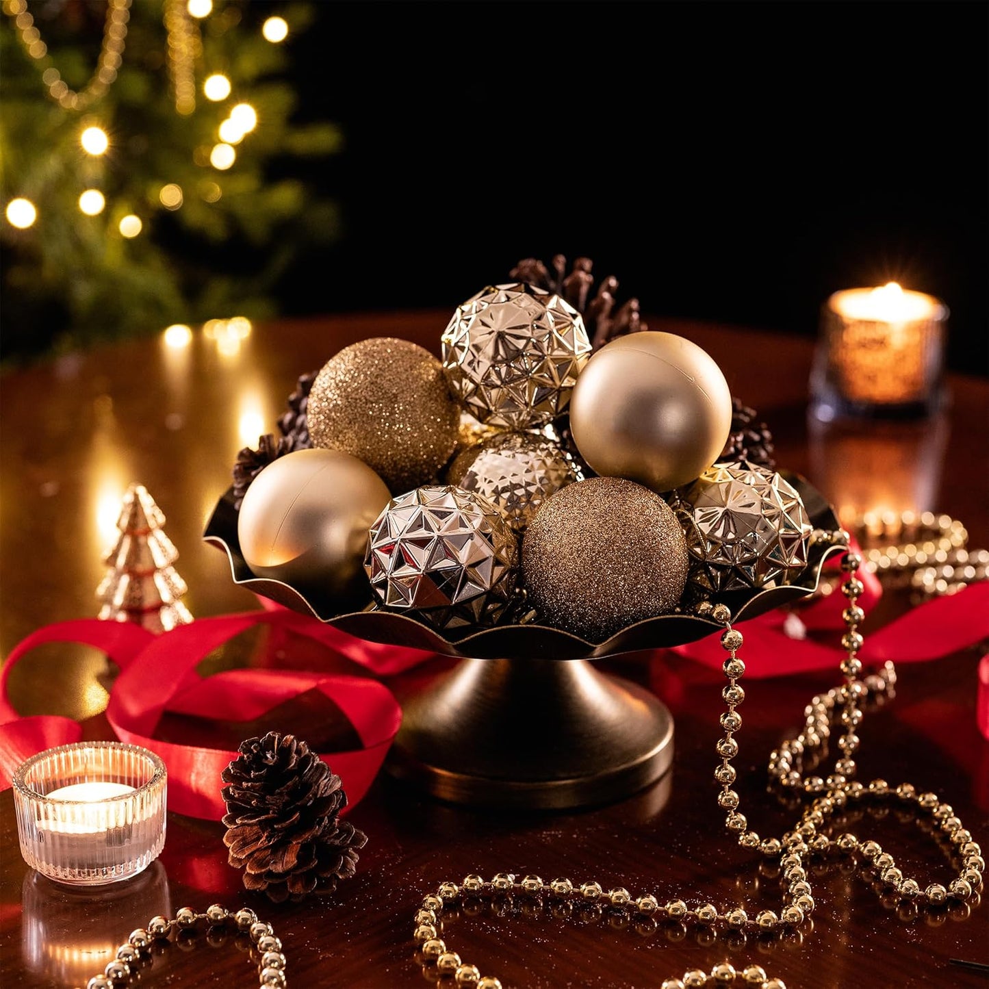 Valery Madelyn Christmas Tree Decorations Ornament Set for Fall Halloween, 50ct 2.36 Inches Light Gold Shatterproof Christmas Ball Ornaments Hanging Xmas Holiday Party Decor