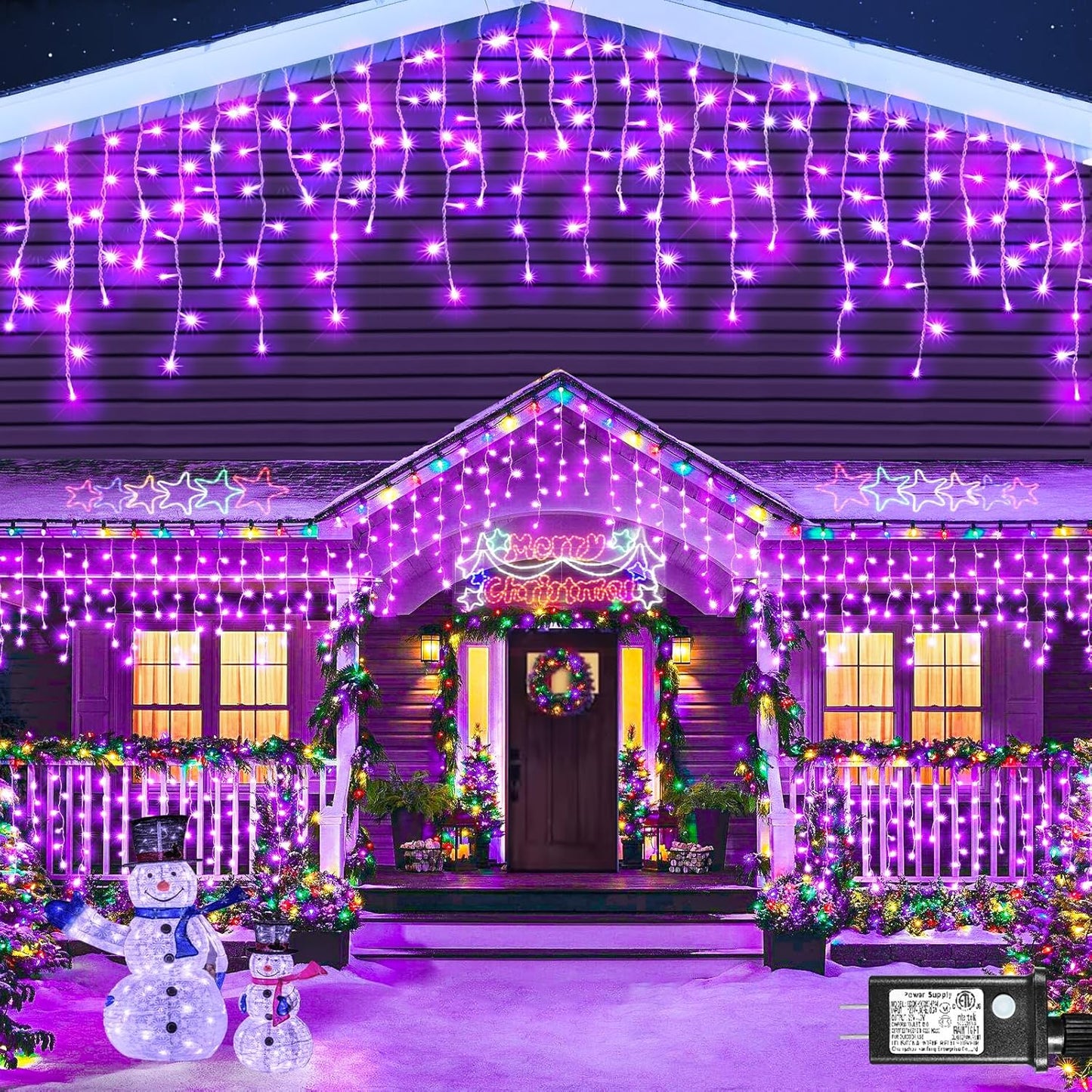 66ft Purple Halloween Lights Outdoor Indoor, 640 LED Icicle Lights for Outside Twinkle Christmas Lights with 120 Drops Clear Wire Timer 8 Modes for House Party Tree Yard Patio Eaves Holiday Decoration