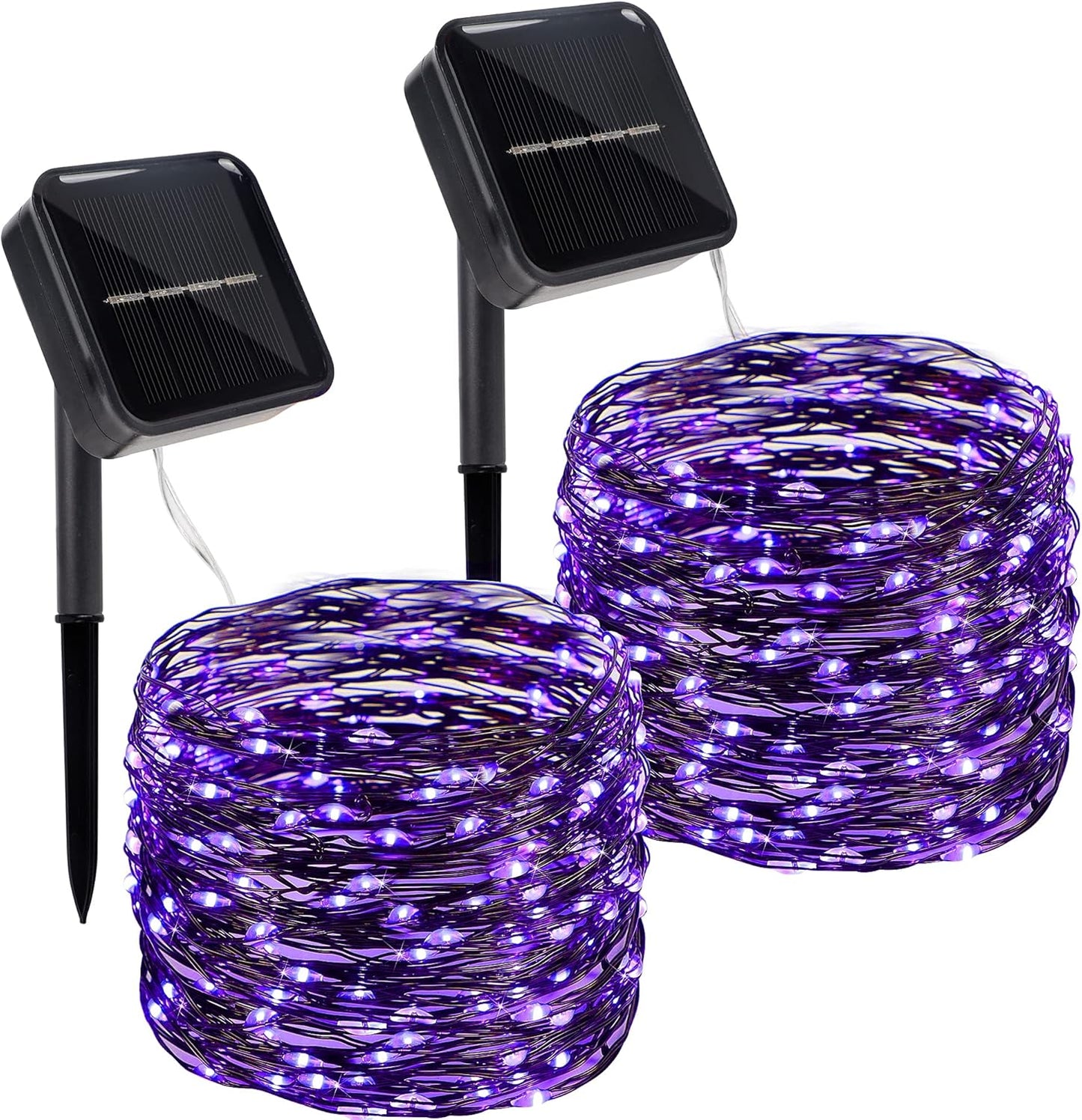 Twinkle Star 2 Pack Outdoor Solar String Lights, Total 80FT 240 LED Solar Powered Halloween Decorative Fairy Lights with 8 Modes, Waterproof Black Wire Light Patio Yard Wedding Party, Purple, 2 Pack