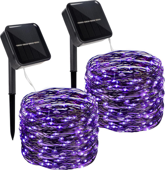 Twinkle Star 2 Pack Outdoor Solar String Lights, Total 80FT 240 LED Solar Powered Halloween Decorative Fairy Lights with 8 Modes, Waterproof Black Wire Light Patio Yard Wedding Party, Purple, 2 Pack