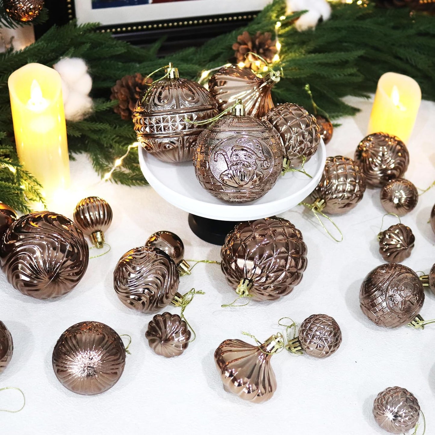 Christmas Ornaments Set with 36pcs Shatterproof Christmas Tree Decorations Multi-Size Christmas Ball Ornaments with 7 Styles Brown