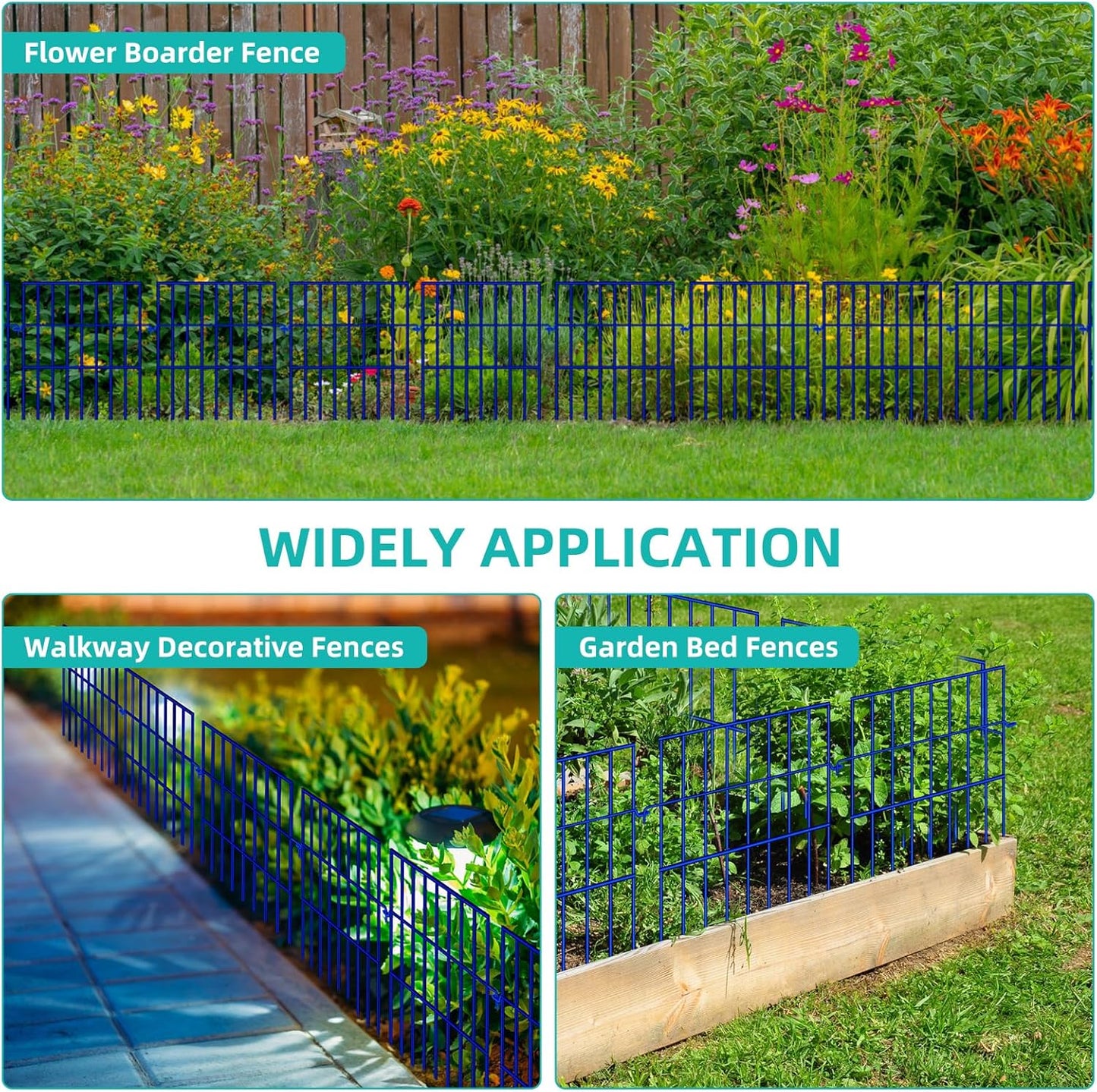 Animal Barrier Fence, 10 Panels No Dig Fences, 17in(H) X 10.8ft(L) Garden Fence Animal Barrier for Rabbits and Dog Under Fencing Barrier, Rustproof Metal Fences Border for Outdoor, Yard, Patio