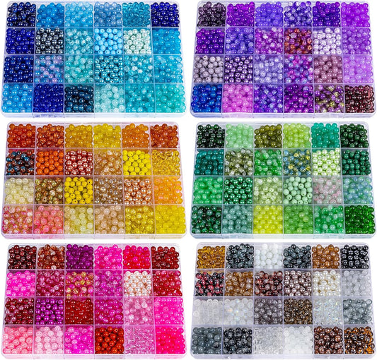 XSEINO About 7200PCS 6mm Glass Beads Bracelet Making Kit,144 Assorted Colors Crystal Glass Beads for Bracelet and Jewelry Making and DIY Crafts,Friendship Gifts,to Give to Friends, Family