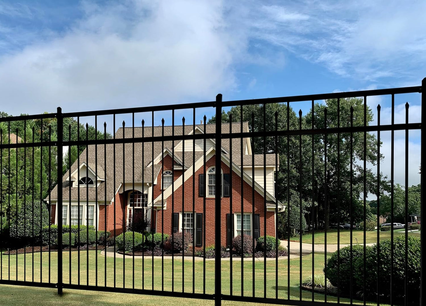 Galvanized Steel Fence Panel, 6ft H x 6.5ft W, Decorative DIY Installation for Outdoor Garden, Wrought Iron Style, Black