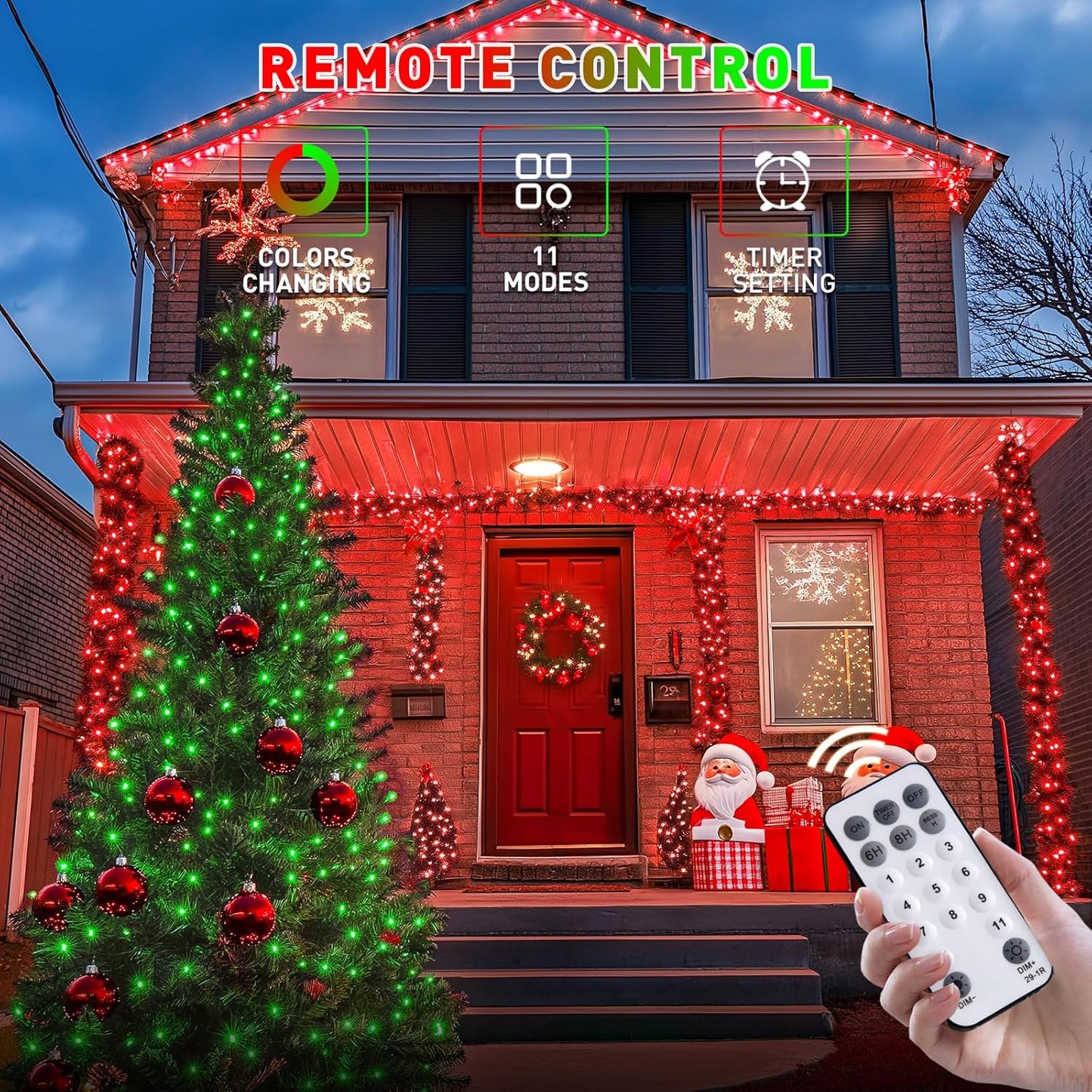 JMEXSUSS 200 LED Halloween Lights Outdoor, 66ft Red and Green String Lights with Remote, Connectable Waterproof Color Changing Christmas Lights for Party Yard Christmas Halloween Decor