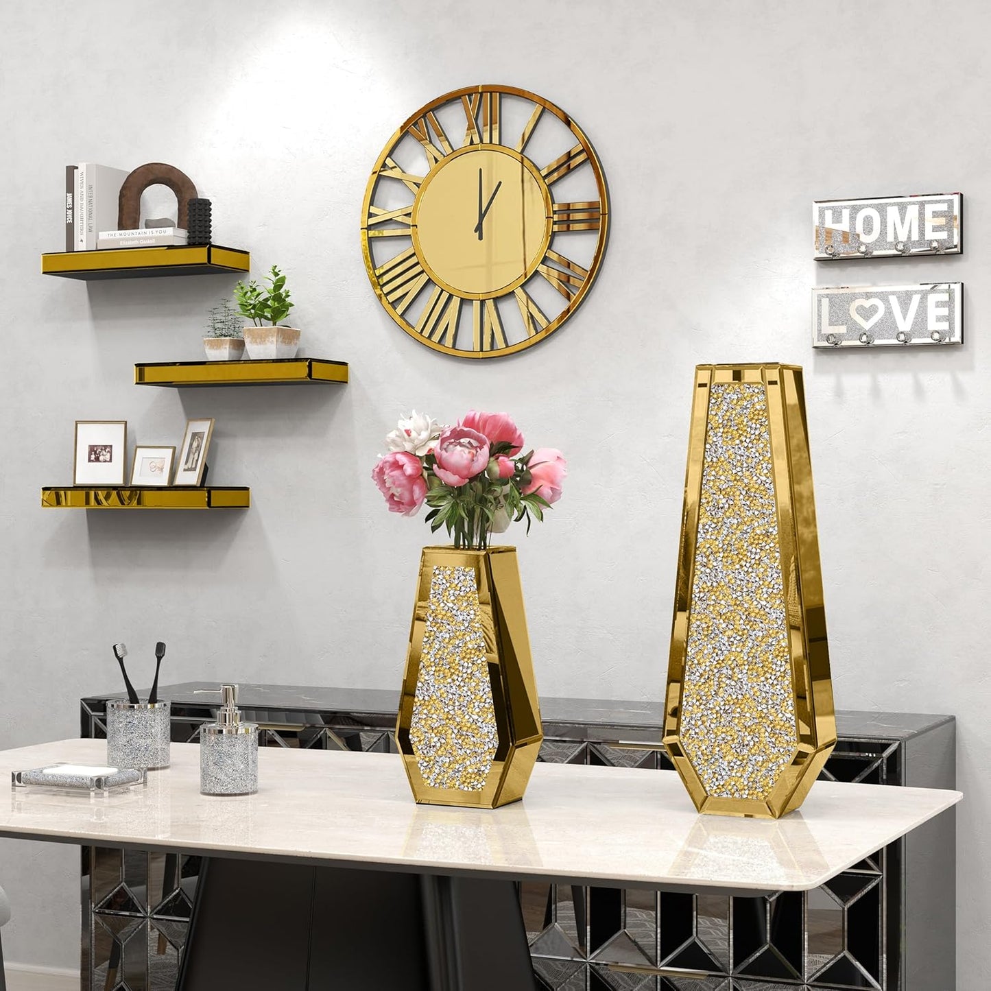 SHYFOY Large Wall Clock Decorative, 39" Oversize Clock for Wall Decor Mirrored Finishing, Luxury Modern Living Room Home Decor, Battery Operated Office Clocks Easy to Hang